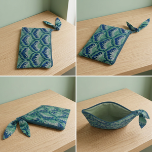Bolsa de Cosméticos Reutilizable con Cierre de Cremallera y Patrón Pintado a Mano en Verde y Azul, de Resina de Poliéster con Cierre de Lazo - Product Image 3