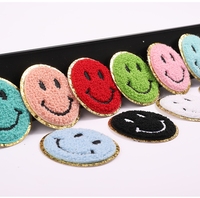 Patch brodé personnalisé à bordure dorée, patch en chenille auto-adhésif motif Smiley pour sacs et vêtements DIY