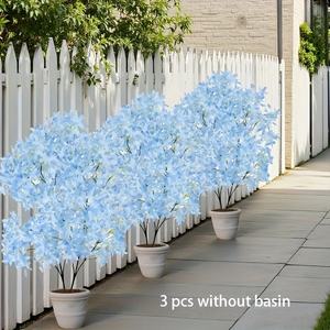 3 grands arbres artificiels de cerisier bleu, ornements de fleurs artificielles, parfaits pour le jardin, la salle de séjour, la chambre à coucher, le balcon - Product Image 1