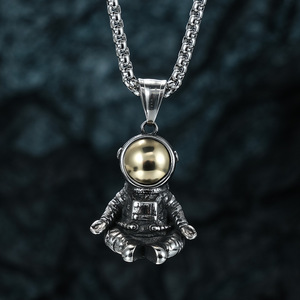 yunnique punk street hip-hop astronaut necklace <b>titanium</b> steel meditation astronaut niche design retro pendant - Product Image 4