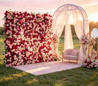 Mur de fleurs en tissu personnalisé rouge et rose, toile de fond florale artificielle pour décorations de fête d'anniversaire et de mariage
