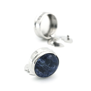 Cubrebotones Redondos de Diseño Clásico con Gema Semipreciosa Azul y Mancuernillas - Product Image 4