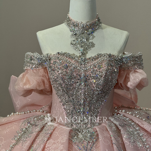 XS311 Princess Pink Sweetheart Beading Appliques Pearls Lace Embroidery Sequined <b>Floor</b>-<b>Length</b> Print Quinceanera Dresses for 16 - Product Image 3