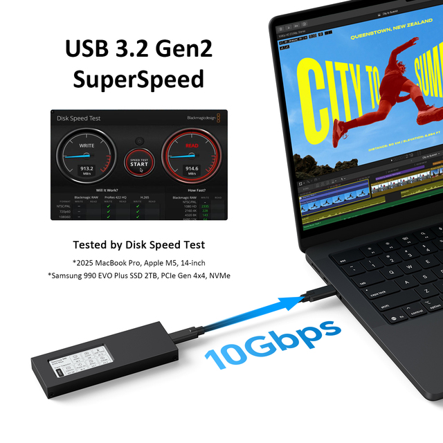 MC19 Black 10Gbps USB 3.2 Gen 2 M.2 NVMe SSD Enclosure with 2.13" E-ink Smart Display, Realtek RTL9210, 2230/2242/2260/2280