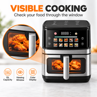 Friteuse à air carrée moderne sans huile de 12 L avec écran couleur et fenêtre de visualisation, fonctions de cuisson et de grillade pour la cuisine domestique