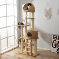 Arbre à chat moderne de luxe en bois, avec condo, griffoir en corde de sisal et espace capsule