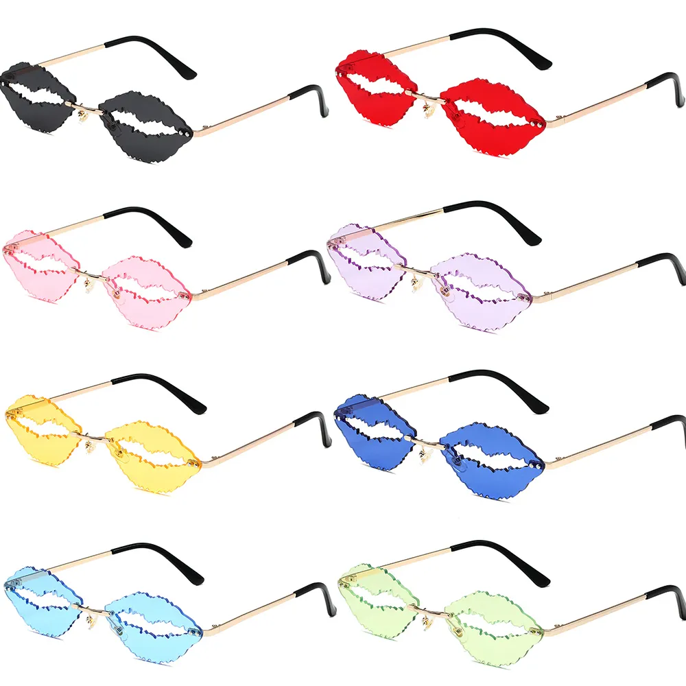 Gafas de sol con labios rojos para mujer, lentes de sol con labios rojos llamativos, sin montura, divertidas para fiesta de baile