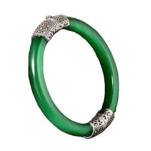 Brazalete Vintage con Degradado Verde, Imitación de Jade Blanco Hetian, Brazalete Sencillo de Estilo Chino Retro con Dije de Ópalo - Product Image 1