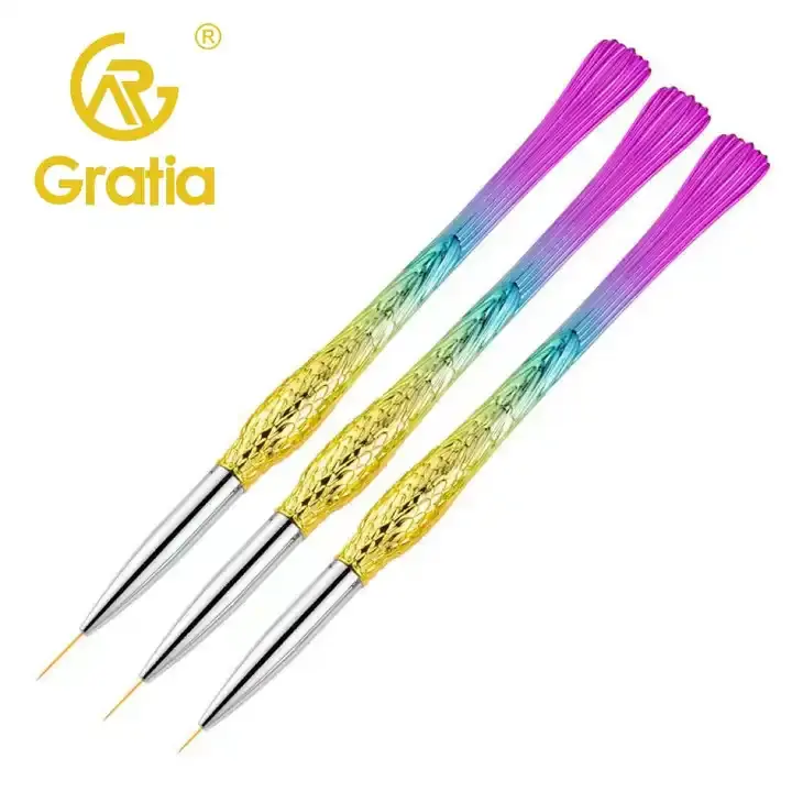 Manikür fırçalar için zarif high-end üreticileri UV jel lehçe boya naylon saç gravür çiçek tırnak resim fırçası 3 takım
