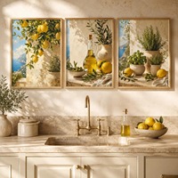 Ensemble moderne de 3 tableaux imprimés HD sur toile, art méditerranéen, citron et huile d'olive, cadre flottant, décoration murale imperméable pour cuisine