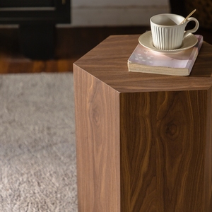 โต๊ะกาแฟ MDF รูปหกเหลี่ยม โต๊ะข้างลายไม้วอลนัท โต๊ะข้างแบบประกอบสำเร็จสมัยใหม่สำหรับพื้นที่ขนาดเล็ก ห้องนั่งเล่น - Product Image 5