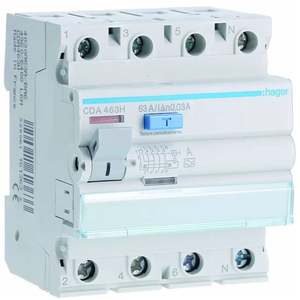 CDA463H ปรับแต่งได้ด้วย Hagers RCCB 4P 63A ประเภท A 30mA 4 โมดูล - Product Image 1