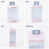 Boîte transparente personnalisée en PET pour éponge de maquillage, emballage pliable en plastique transparent avec trou de suspension pour cosmétiques et produits de beauté