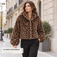 Veste courte ample en fausse fourrure à imprimé léopard pour femme, manches bouffantes surdimensionnées, col montant, manteau chaud d'hiver, style streetwear
