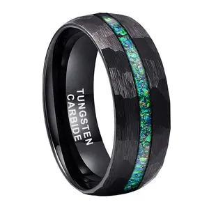 8MM Alin martillado negro plateado verde ópalo incrustaciones Moissanite carburo de tungsteno boda alianza anillo joyería al por mayor
