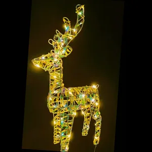 2024 New Outdoor LED Steel Frame Small Deer Reindeer With Ribbon Christmas Xmas Holiday Decor Motif Figures Lights