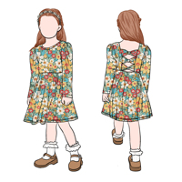 Populaire Nouveau Design Automne Floral Motif Personnalisé Manches Longues Bouffantes Enfants Filles Robe avec Noeud Arrière