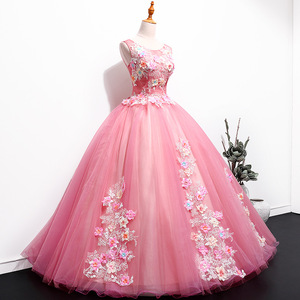 <span class=keywords><strong>Robe</strong></span> de soirée de <span class=keywords><strong>princesse</strong></span> pour filles, tenue de bal pour femmes, tenue de fête <span class=keywords><strong>rose</strong></span> en dentelle appliquée - Product Image 2