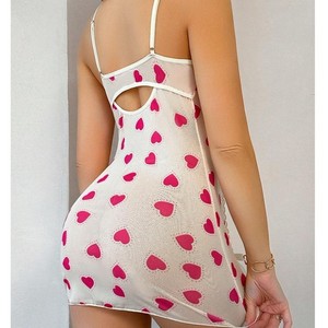 Vestido de tirantes con encaje y estampado de corazones rosas, estilo europeo y americano, para comercio transfronterizo, sexy, inocente y erótico. - Product Image 3