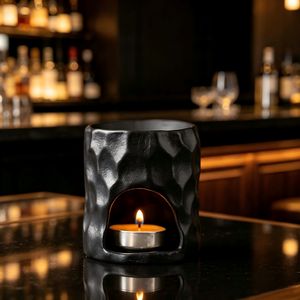 Brûleur d'encens simple noir pour bougies chauffe-plat, forme ronde, pour intérieur - Product Image 3