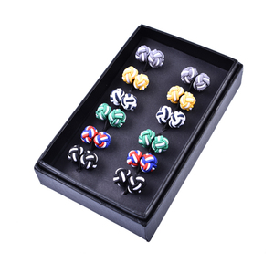 Set di <span class=keywords><strong>gemelli</strong></span> con nodo di seta all'ingrosso 6 paia confezionati in una scatola regalo nera - Product Image 1