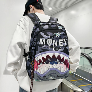 Shark-Head Cartoon Printed <b>Waterproof</b> Ultra-Light <b>Backpack</b> Air-Cushioned Harness for College Students Junior/Senior High School - Product Image 4