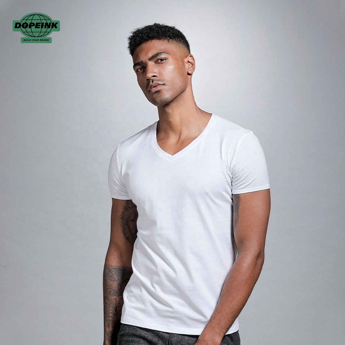 Camisetas personalizadas de alta calidad de secado rápido con cuello en V para hombre, camiseta estampada en blanco de algodón Pima blanco con logotipo