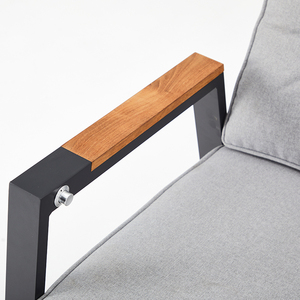 Fauteuil de jardin inclinable HOMFUL avec accoudoirs en teck incrusté, cadre en aluminium, dossier en tissu sling, coussins épais - Product Image 5