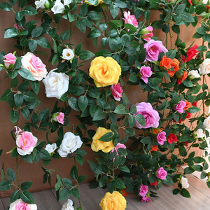 Guirlandes de roses artificielles en plastique avec fil métallique, bouquet en tissu, rose clair, rose foncé, blanc, rouge, jaune, orange, violet, pour mariage, décoration intérieure et extérieure - Product Image 4