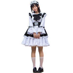 <span class=keywords><strong>Tenue</strong></span> de femme de chambre Lolita Cosplay Cute Sexy Erotic Kawaii Cafe Costume Black White Men Uniform Apron Dress Cute Bowknot - Product Image 2