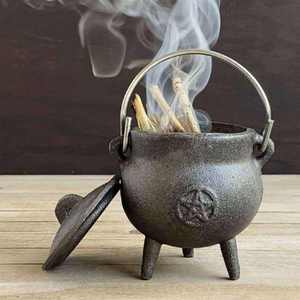<span class=keywords><strong>Caldero</strong></span> de Hierro Fundido PENTAGRAM con Tapa, Quemador de Incienso y Carbón, <span class=keywords><strong>Caldero</strong></span> con Asa de Acabado Negro para Uso Religioso - Product Image 6