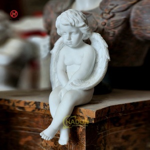 Sculpture à la main en pierre de marbre ange assis <span class=keywords><strong>avec</strong></span> des ailes Statue priant bébé pierre tombale Statue d'ange - Product Image 6
