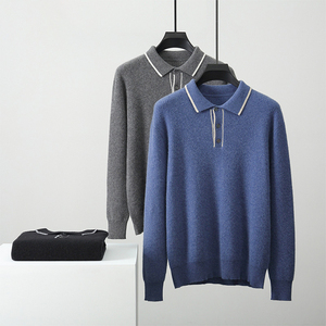 GUOOU Lapel Cashmere Inside Out Wearing Cashmere <strong>Polo</strong> 2023 New Jersey Men 100% Pure Cashmere Sweater - Product Image 3