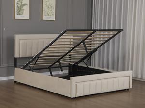 Tête de <span class=keywords><strong>lit</strong></span> Willsoon moderne en velours beige doux, capitonnée verticalement, avec cadre de <span class=keywords><strong>lit</strong></span> et rangement relevable hydraulique pour mobilier de chambre - Product Image 2