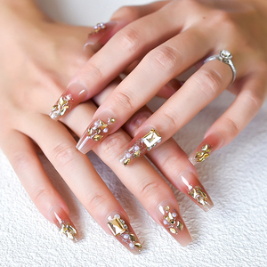 <span class=keywords><strong>Uñas</strong></span> Postizas <span class=keywords><strong>con</strong></span> <span class=keywords><strong>Piedras</strong></span> Brillantes, Perlas, Estilo Lujoso, <span class=keywords><strong>Uñas</strong></span> Acrílicas Largas Tipo Ataúd para Manicura DIY, Salón, Bodas y Citas - Product Image 4