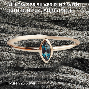 แหวนเงินแท้ 925 ประดับพลอยโทแพซสีน้ำเงินลอนดอนทรงมาร์คีส์ ดีไซน์มินิมอล งานแฮนด์เมด เครื่องประดับชั้นดี - Product Image 2