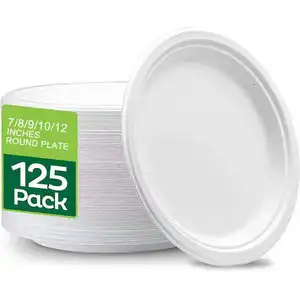 100% Compostable Round Heavy Duty Plates Eco-friendly Disposable Paper Plates For Party