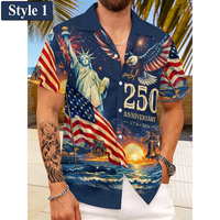 Kemeja Kasual Hawaii Custom Print Pria, Ulang Tahun Kemerdekaan Amerika ke-250, Kancing Depan, Lengan Pendek, 100% Poliester, Produsen OEM ODM