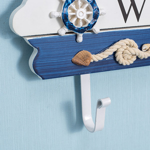 Welcome Sign Coat <b>Hooks</b> <b>Wall</b> Mounted 33x15x85cm Pine Wood With Seashell Design For Entryway And Foyer Decorative Hanger - Product Image 3