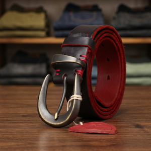 Ceinture en cuir de vache véritable bicolore vintage avec boucle en cuivre pour homme, pour un usage décontracté - Product Image 3