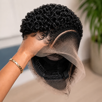 Perruque Pixie Bouclée 360 HD Lace Frontale Complète en Cheveux Humains Naturels, Perruque Sans Colle en Dentelle Frontale HD Transparente, Dentelle Suisse
