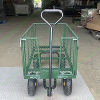 Chariot de jardin à quatre roues en acier inoxydable avec panier en treillis métallique, chariot utilitaire personnalisable OEM