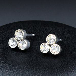 Pendientes de Acero Inoxidable con Diseño Clásico de Estrella de Tres Puntas y Cristal con Círculo de Gemas - Product Image 4