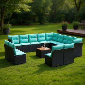 Set Divano da Esterno in Polyrattan Nero con Cuscini, 10+ Posti, Arredamento Contemporaneo per Giardino - Product Image 3