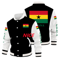 Veste de baseball universitaire personnalisée avec motif du drapeau du Ghana pour la célébration culturelle, le streetwear, les voyages et les cadeaux commémoratifs