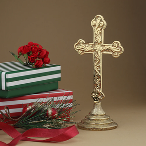 Cruz Decorativa de Latón, Adorno Cristiano para Mesa, Decoración Religiosa para el Hogar, Regalo para Iglesia, Sala de Oración u Oficina - Product Image 4