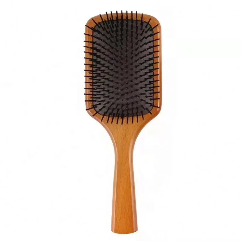 Wholesale Wet Massage Custom Logo Anti Tangle Wood Detangling Brush And Comb Set For Women Natural Curly Hair Private Lab