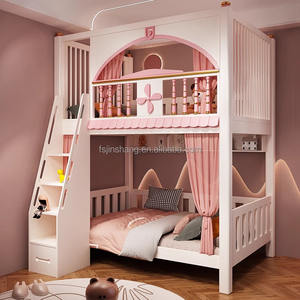 JS мебель новый дизайн детский дом принцесса двуспальная кровать мебель для спальни детская деревянная кровать с горкой и лестницей для хранения - Product Image 4
