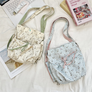 Floral Print <b>Canvas</b> Shoulder Bag With Zippered Pocket Large Capacity Everyday Use Women's <b>Backpack</b> Korean Style Summer 2025 - Product Image 3