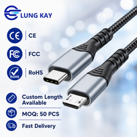 Câble de charge rapide Type C vers Micro USB 3A LUNG KAY, 5 Gbps, avec synchronisation de données OTG et blindage en feuille d'aluminium pour téléphone Android